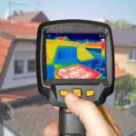 Recording Warmed roofs on family homes, with thermal camera